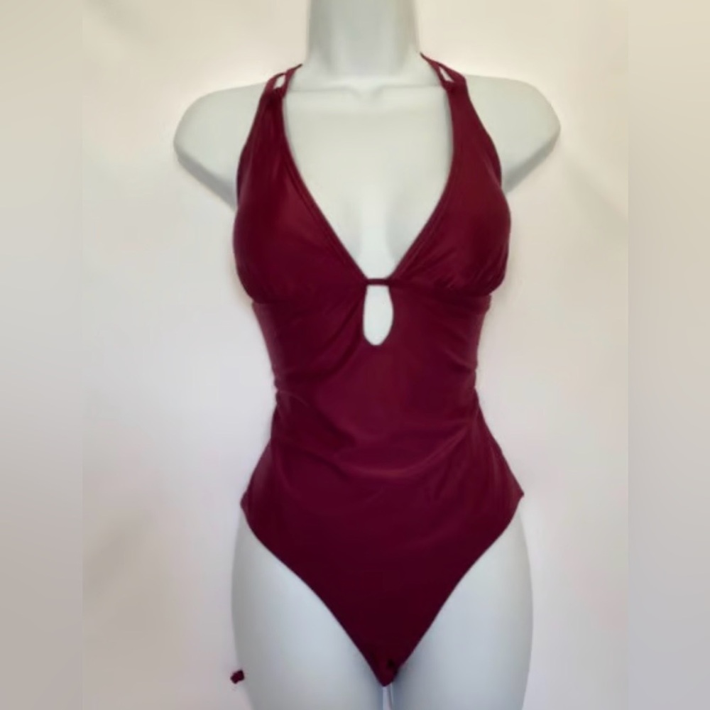 Elegant Burgundy One-Piece Swimsuit Size S